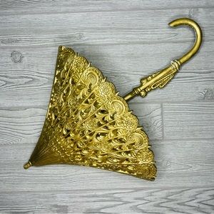 Vintage plastic gold tone wall art umbrella boho Victorian style home decoration